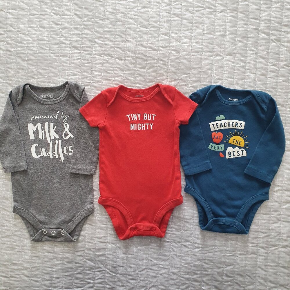 Three Unisex Baby Bodysuits Size 3 Months